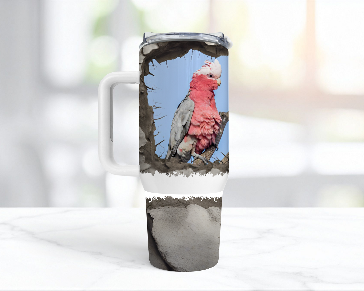 Galah Cockatoo (Rose Breasted) Cracked Wall Frame 40oz Tumbler