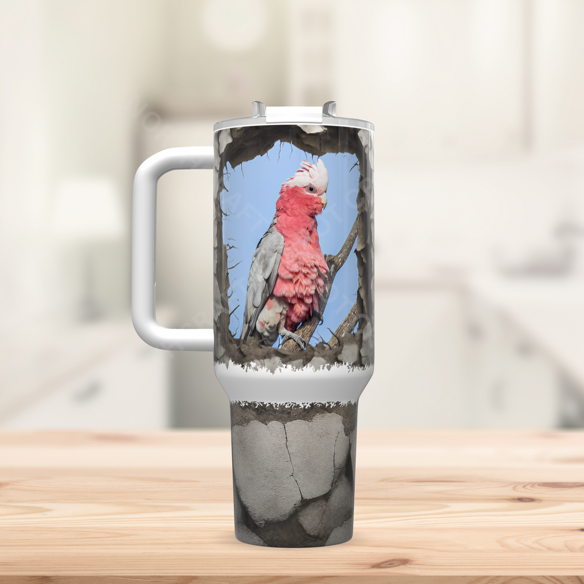 Galah Cockatoo (Rose Breasted) Cracked Wall Frame 40oz Stainless Steel Tumbler