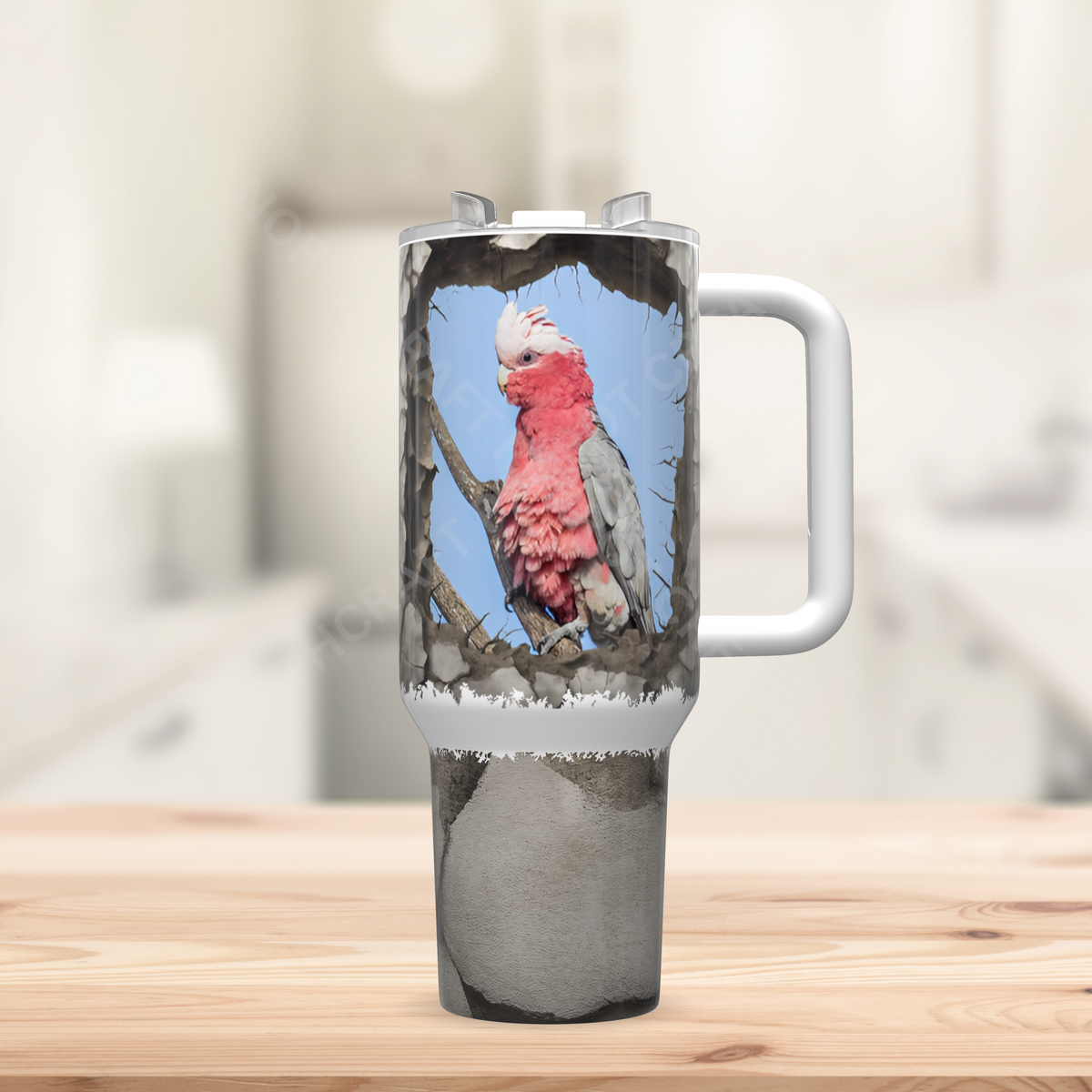 Galah Cockatoo (Rose Breasted) Cracked Wall Frame 40oz Stainless Steel Tumbler