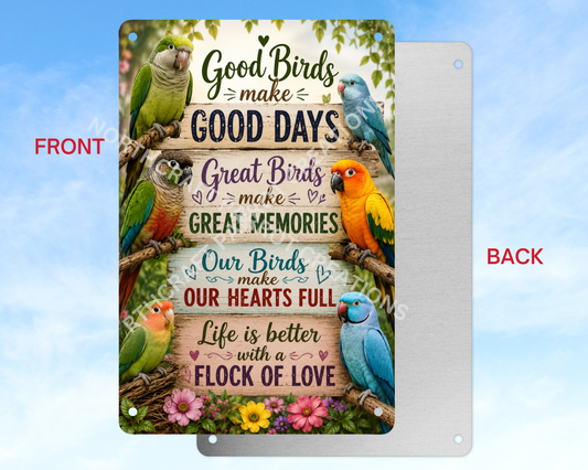 "Good Birds....Life is Better with a Flock of Love" Aluminum Parrot Sign
