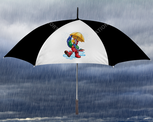 Green-winged Macaw (Greenwing) in Rain Puddle Umbrella