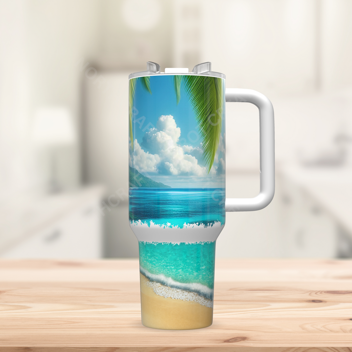 Green-winged Macaw (Greenwing) on Beach 40oz Stainless Steel Tumbler