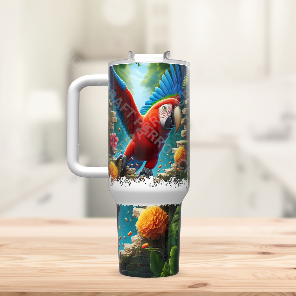 Green-winged Macaw (Greenwing) Breaking Through Wall 40oz Stainless Steel Tumbler