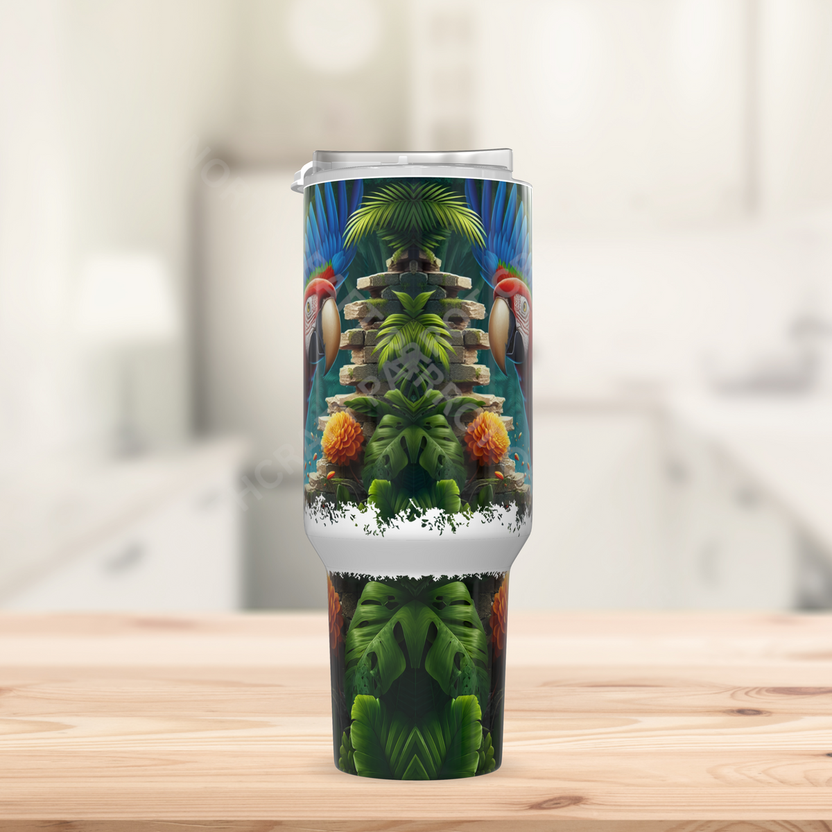Green-winged Macaw (Greenwing) Breaking Through Wall 40oz Stainless Steel Tumbler