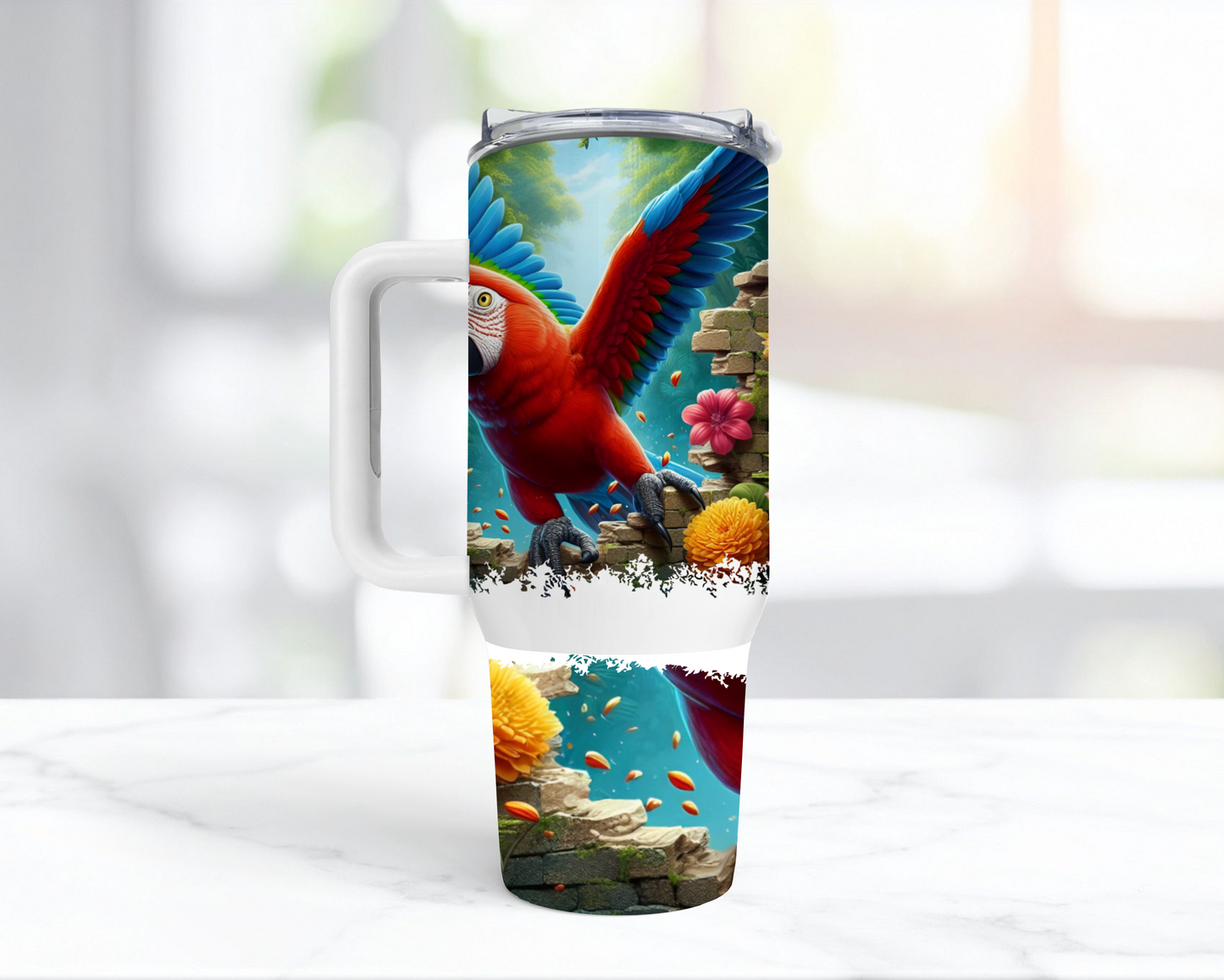Green-winged Macaw (Greenwing) Breaking Through Wall 40oz Tumbler