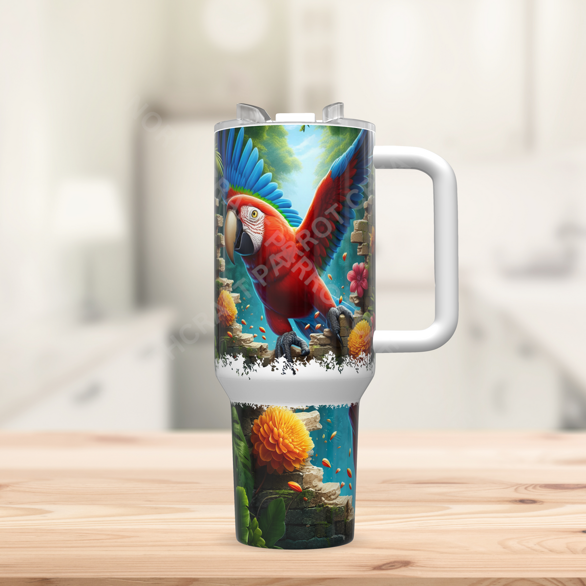Green-winged Macaw (Greenwing) Breaking Through Wall 40oz Stainless Steel Tumbler