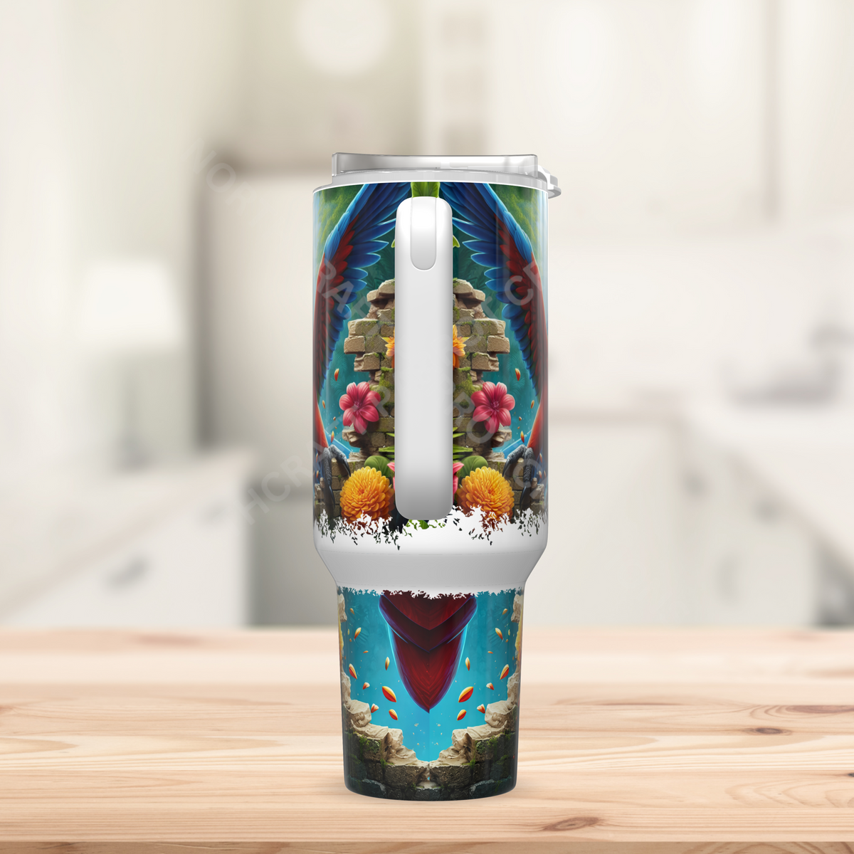 Green-winged Macaw (Greenwing) Breaking Through Wall 40oz Stainless Steel Tumbler