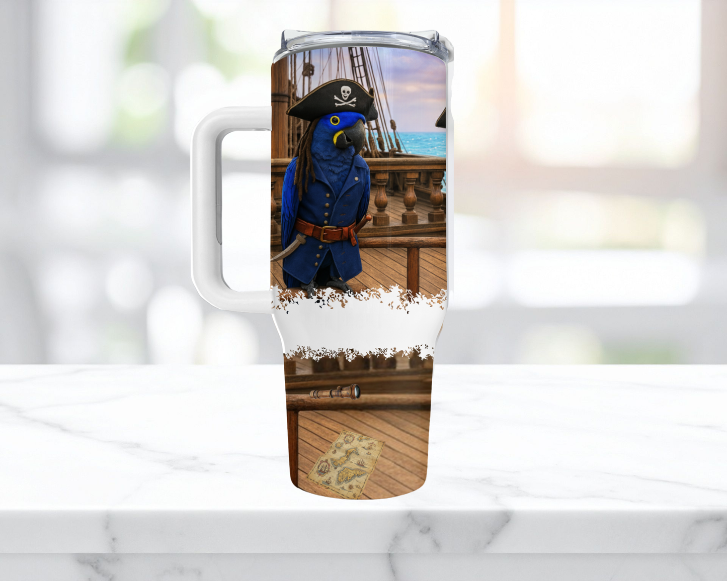 Green-winged and Hyacinth Macaws in a Pirate Theme 40oz Stainless Steel Tumbler