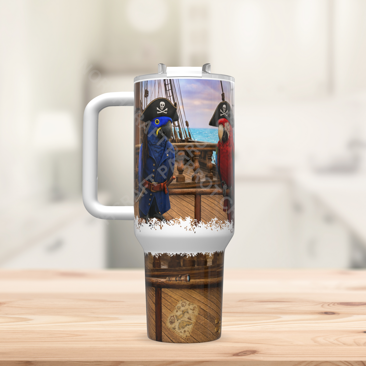 Green-winged and Hyacinth Macaws in a Pirate Theme 40oz Stainless Steel Tumbler