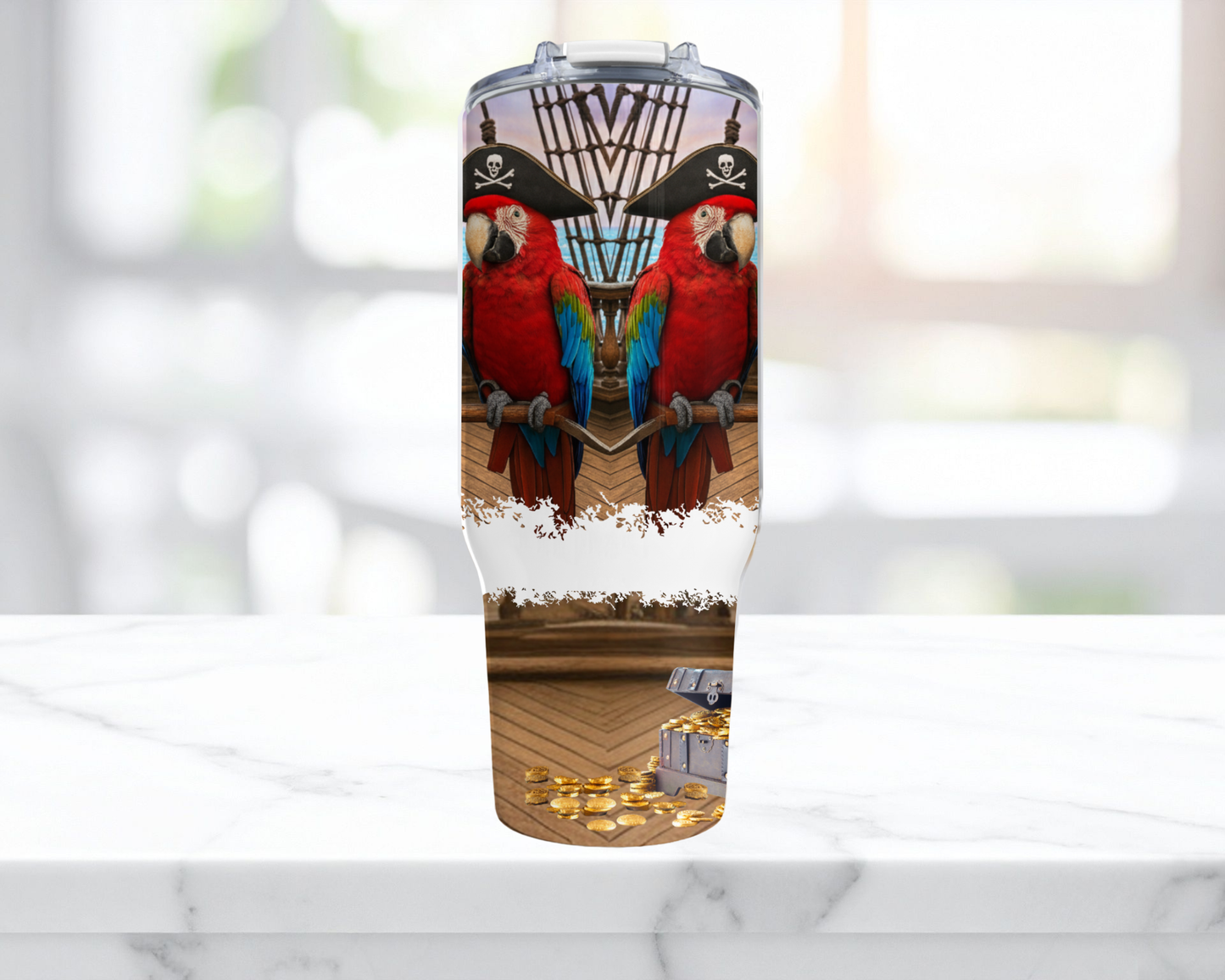 Green-winged and Hyacinth Macaws in a Pirate Theme 40oz Stainless Steel Tumbler