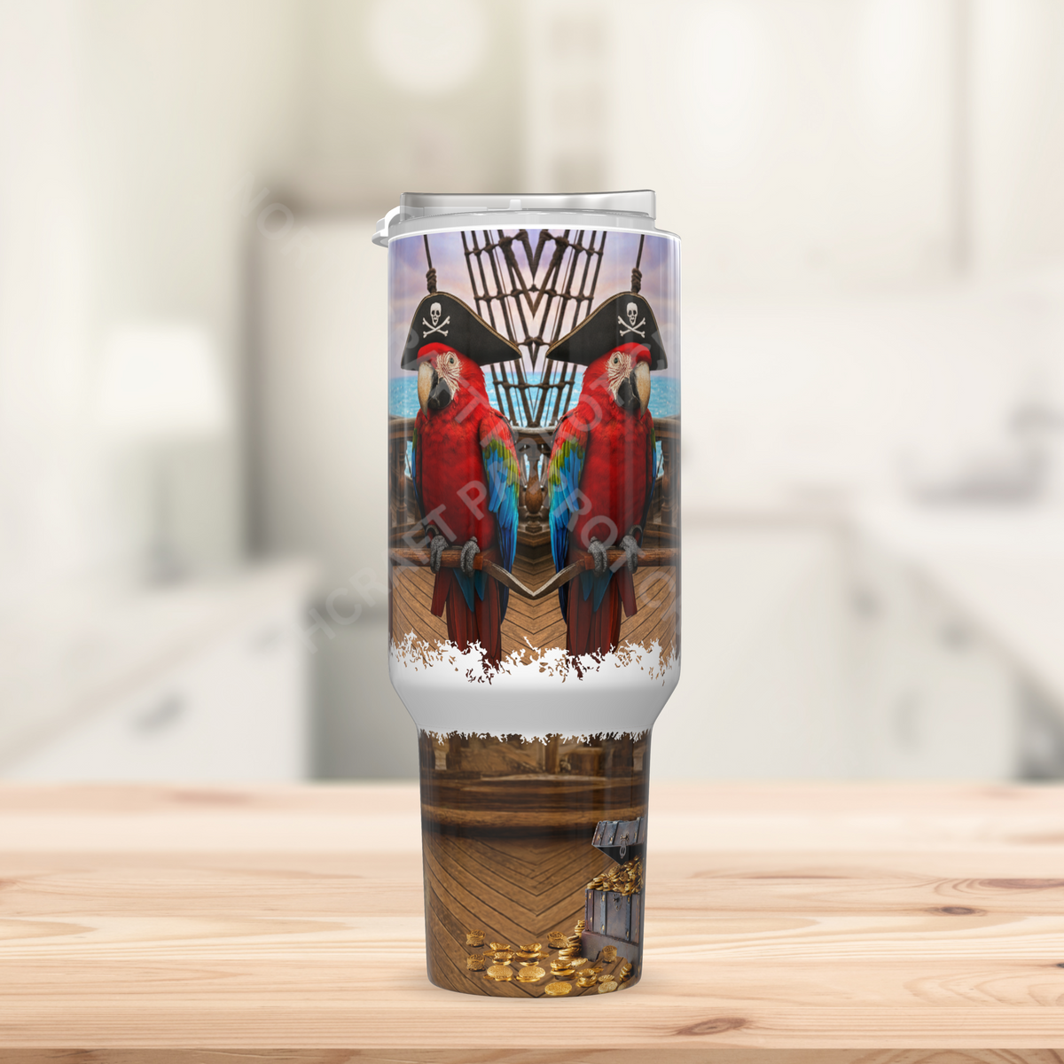 Green-winged and Hyacinth Macaws in a Pirate Theme 40oz Stainless Steel Tumbler