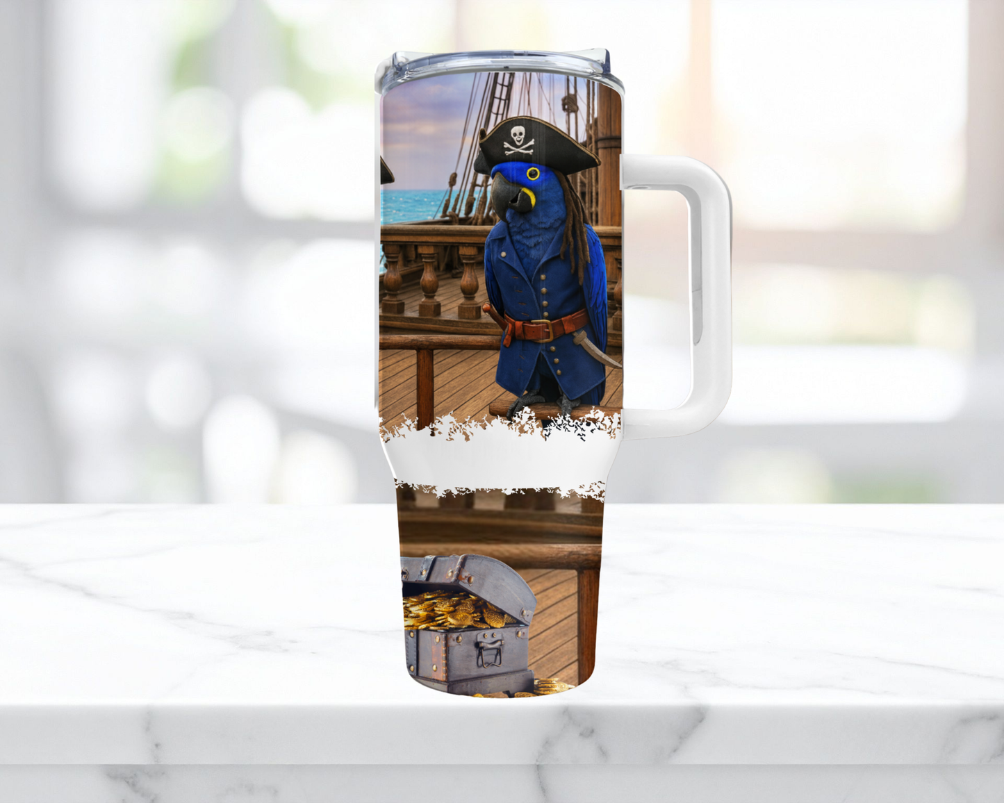 Green-winged and Hyacinth Macaws in a Pirate Theme 40oz Stainless Steel Tumbler