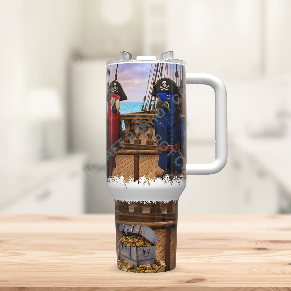 Green-winged and Hyacinth Macaws in a Pirate Theme 40oz Stainless Steel Tumbler