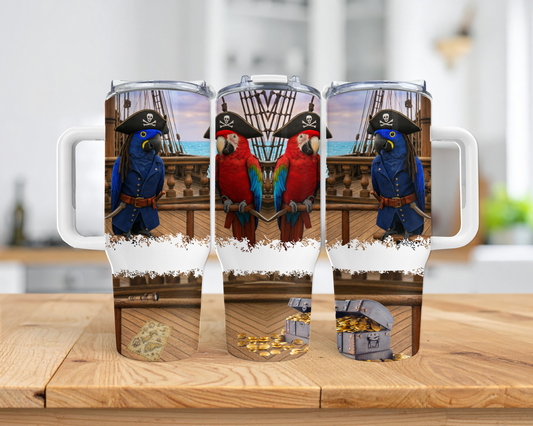 Green-winged and Hyacinth Macaws in a Pirate Theme 40oz Stainless Steel Tumbler
