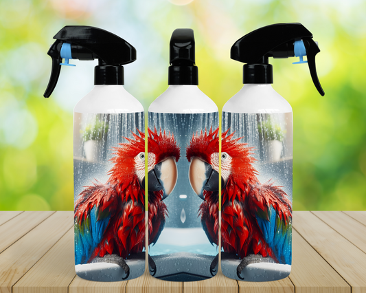 Green-winged Macaw (Greenwing) Pair on a Tub 16oz Misting Spray Bottle