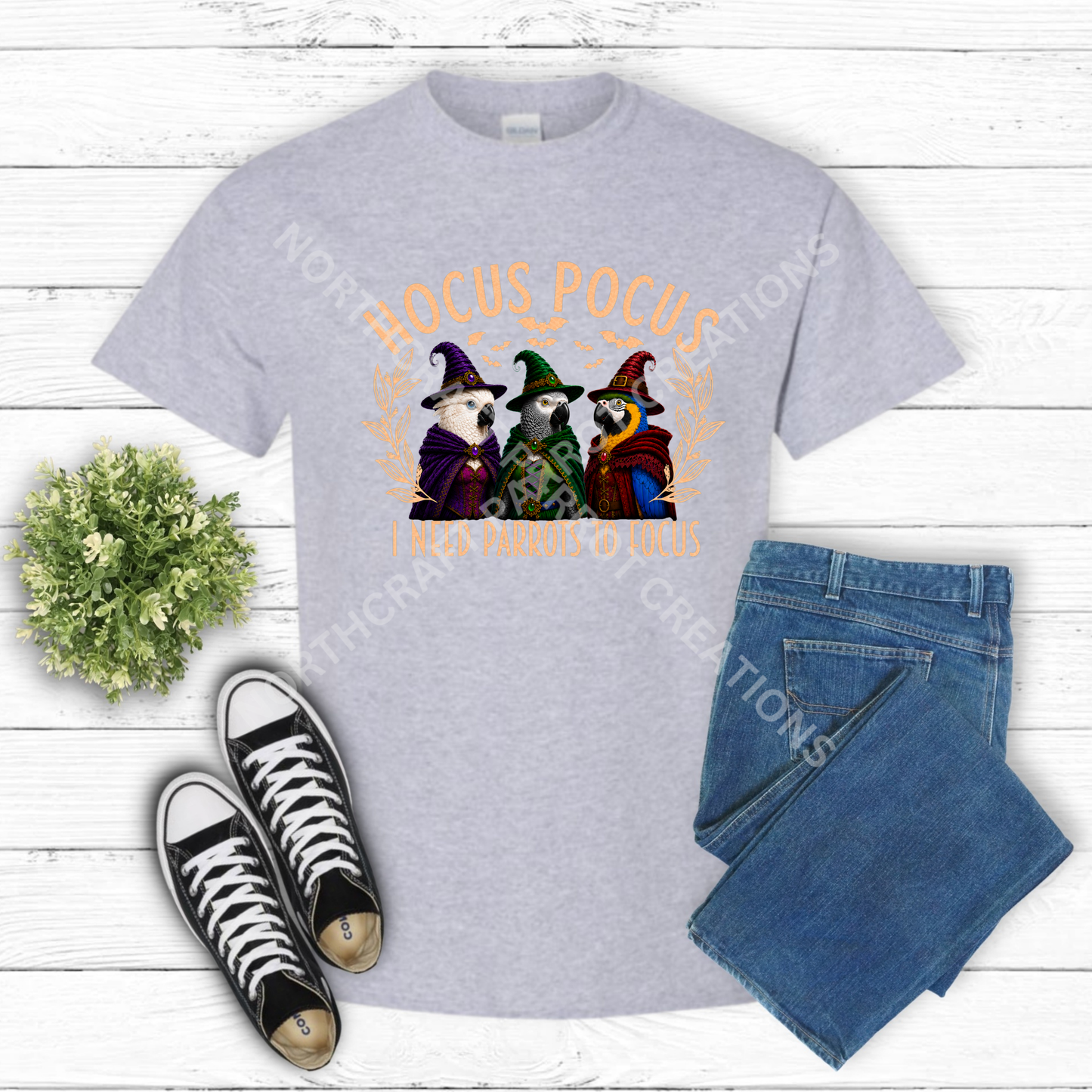 Halloween "Hocus Pocus" Cockatoo, African Grey, Blue & Gold Macaw 100% Cotton Parrot Shirt