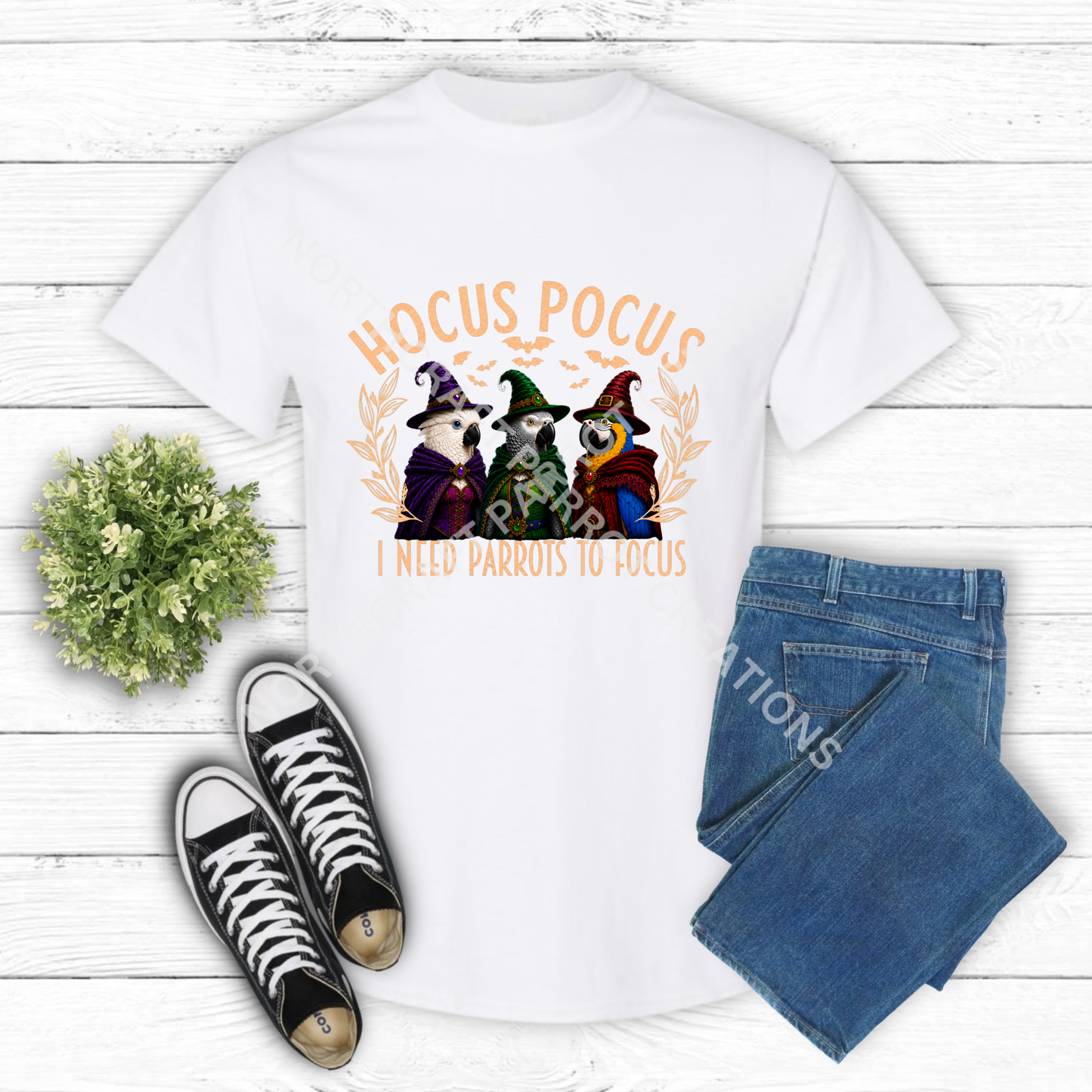 Halloween "Hocus Pocus" Cockatoo, African Grey, Blue & Gold Macaw 100% Cotton Parrot Shirt
