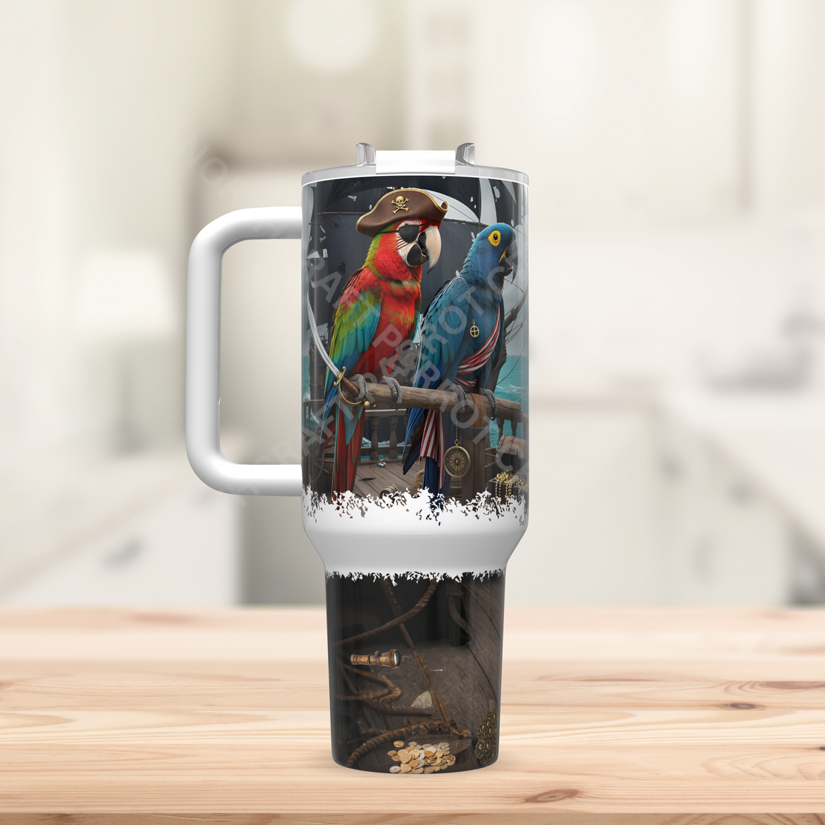 Hyacinth & Green-winged Macaws in a Pirate Theme 40oz Stainless Steel Tumbler