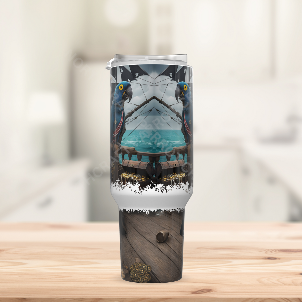 Hyacinth & Green-winged Macaws in a Pirate Theme 40oz Stainless Steel Tumbler