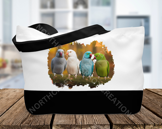 Indian Ringneck Flock on a Branch Canvas Tote Bag