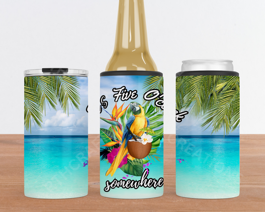 It's Five O'clock Somewhere Beach Scene 4-in-1 Stainless Steel Can Cooler