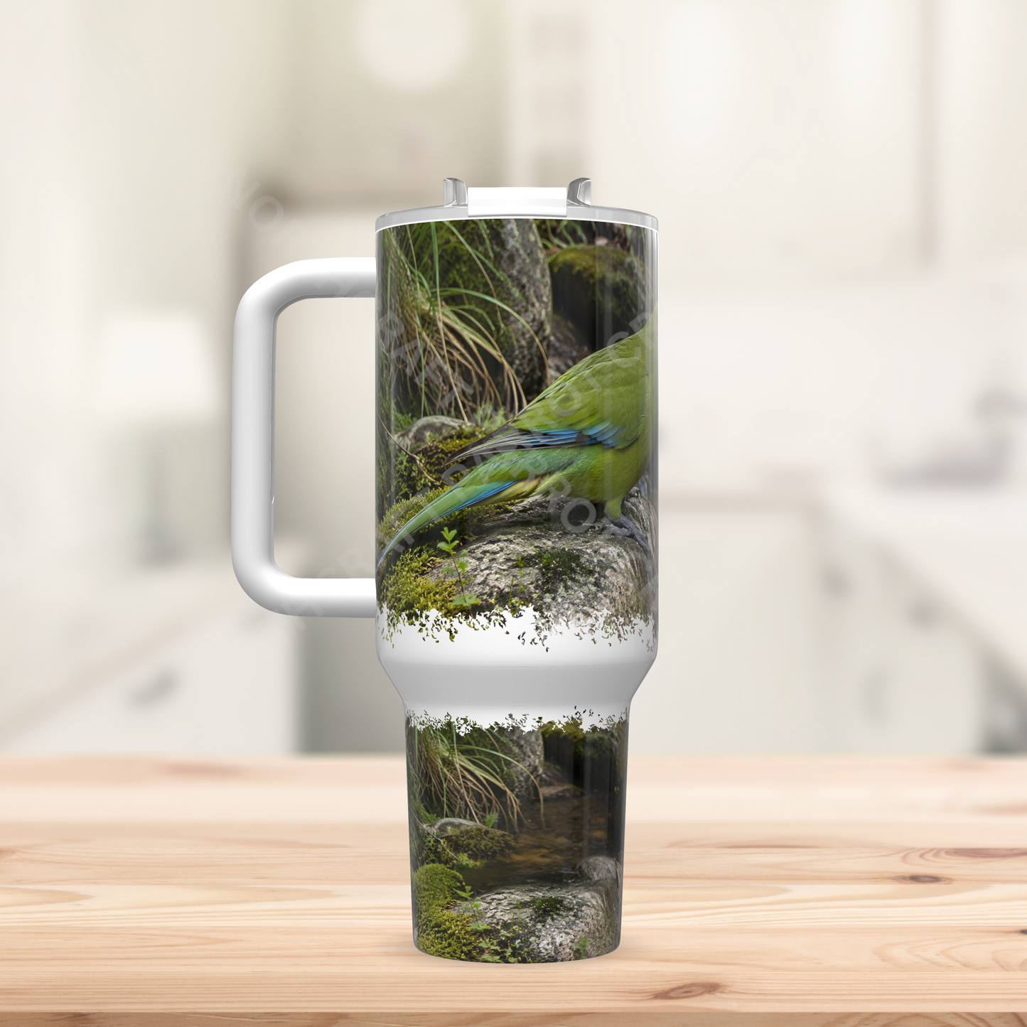 Kakariki on Rocks Next to a Stream 40oz Stainless Steel Parrot Tumbler