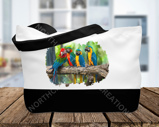 Macaw Flock on a Branch Canvas Tote Bag