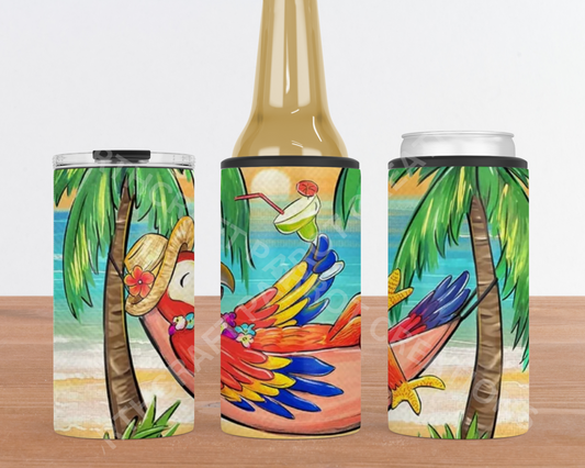 Scarlet Macaw on a Hammock 4-in-1 Stainless Steel Can Cooler
