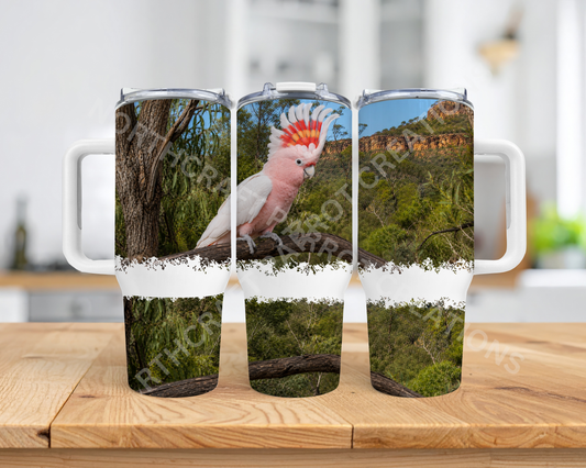 Major Mitchell Cockatoo in a Nature Setting 40oz Stainless Steel Parrot Tumbler