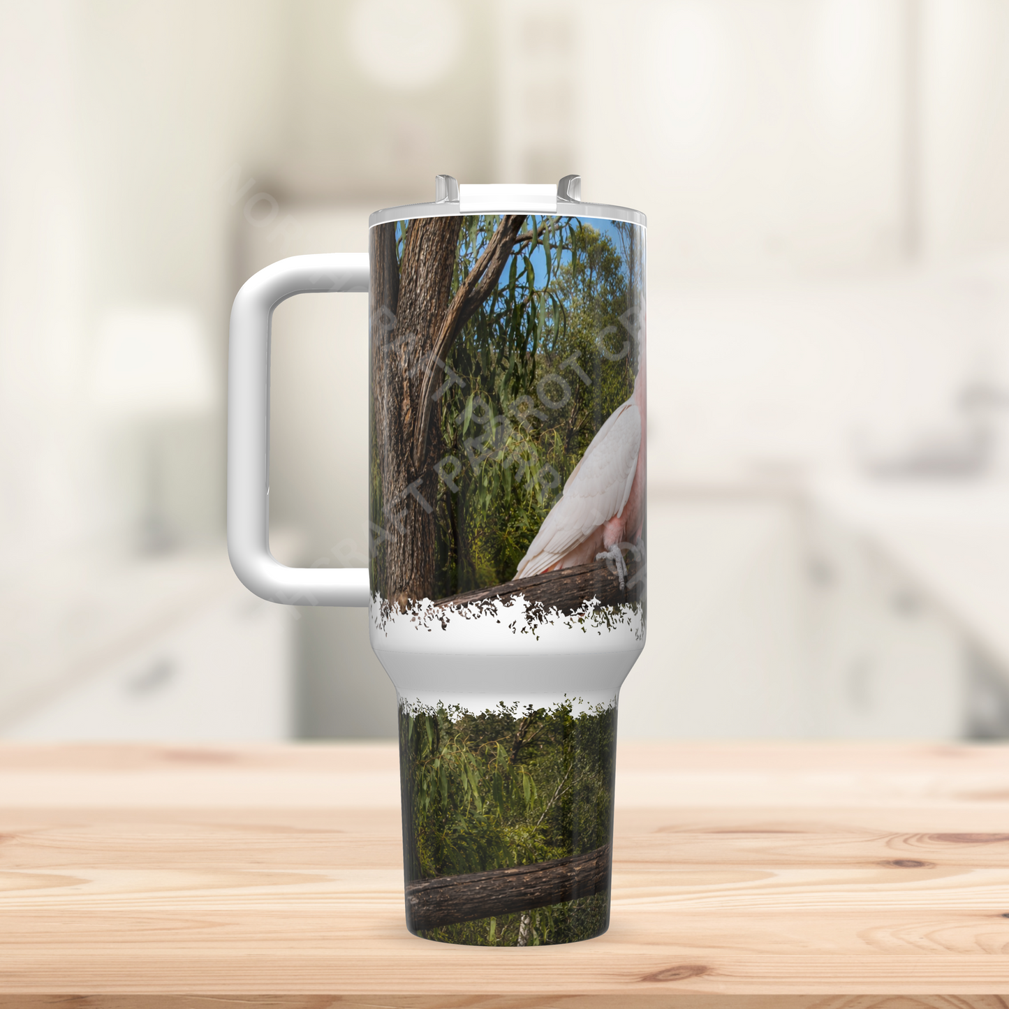 Major Mitchell Cockatoo in a Nature Setting 40oz Stainless Steel Parrot Tumbler