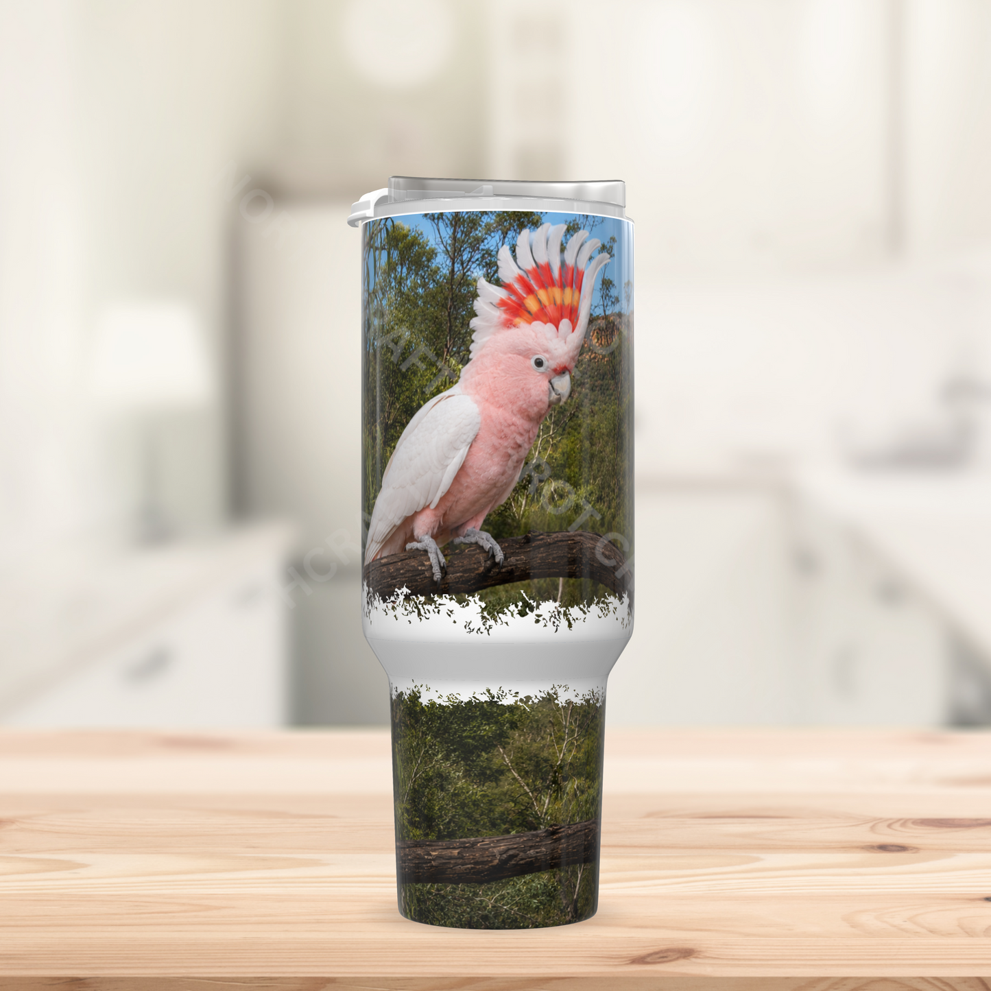 Major Mitchell Cockatoo in a Nature Setting 40oz Stainless Steel Parrot Tumbler