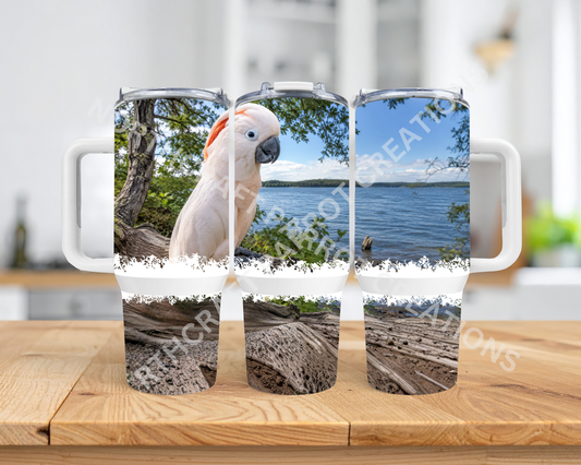 Moluccan Cockatoo Beside a Lake 40oz Stainless Steel Parrot Tumbler