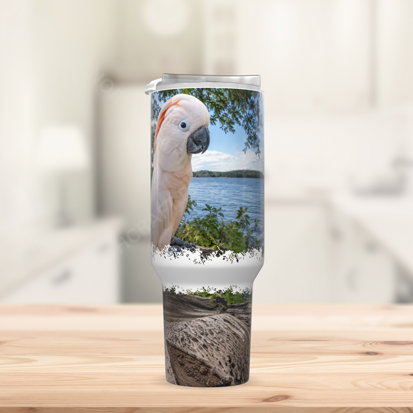 Moluccan Cockatoo Beside a Lake 40oz Stainless Steel Parrot Tumbler