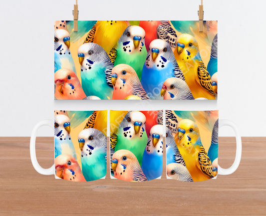 Parakeets (Budgies) in Different Colors, Watercolor Style