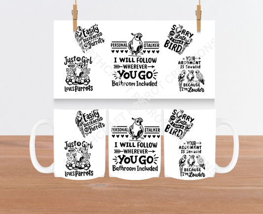 Parrot Quotes (Black & White) 15oz Ceramic Mug
