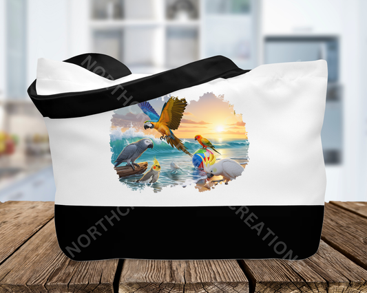 Parrots Enjoying a Beach Day Canvas Tote Bag
