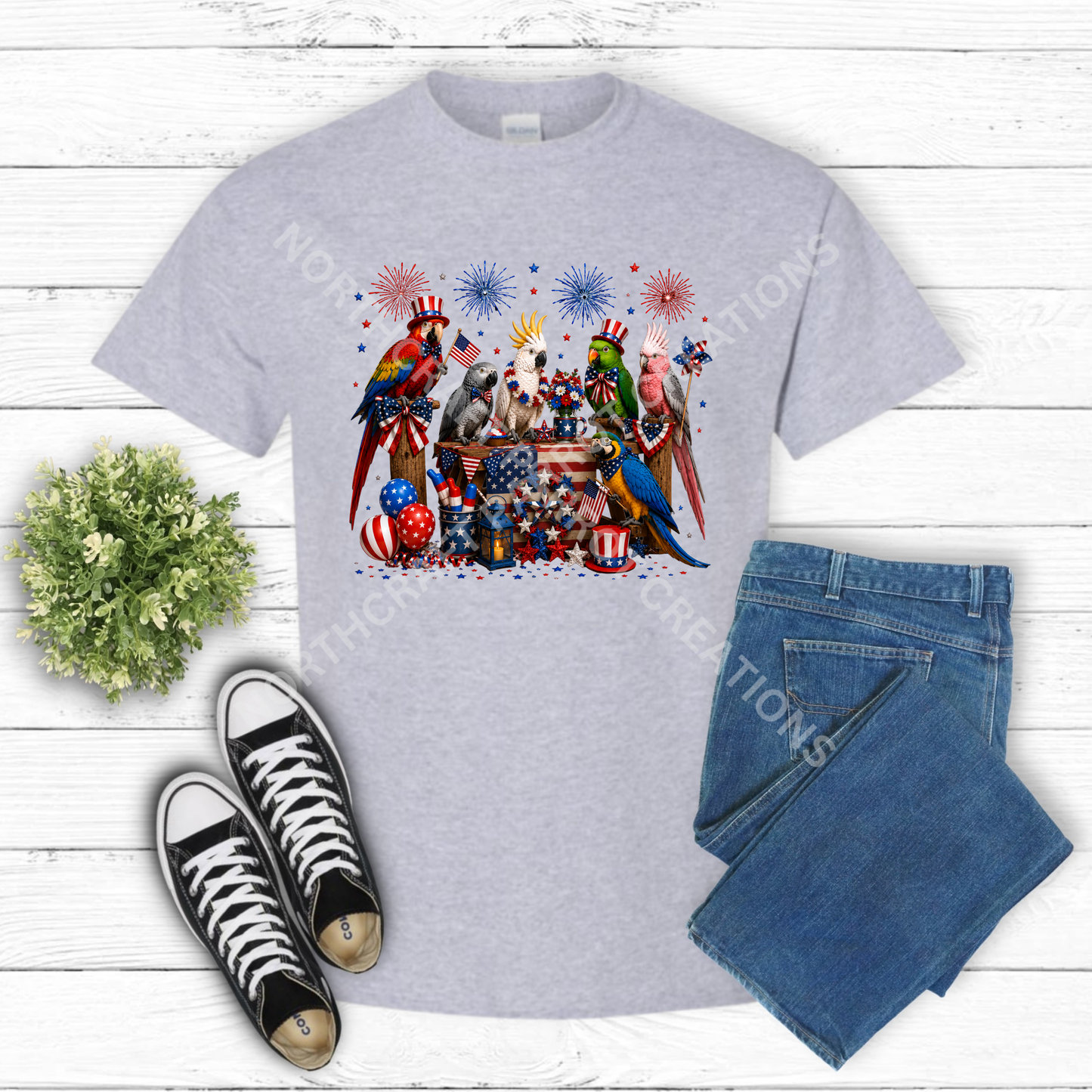 Patriotic Parrots - July 4th Memorial Day  100% Cotton Parrot Shirt