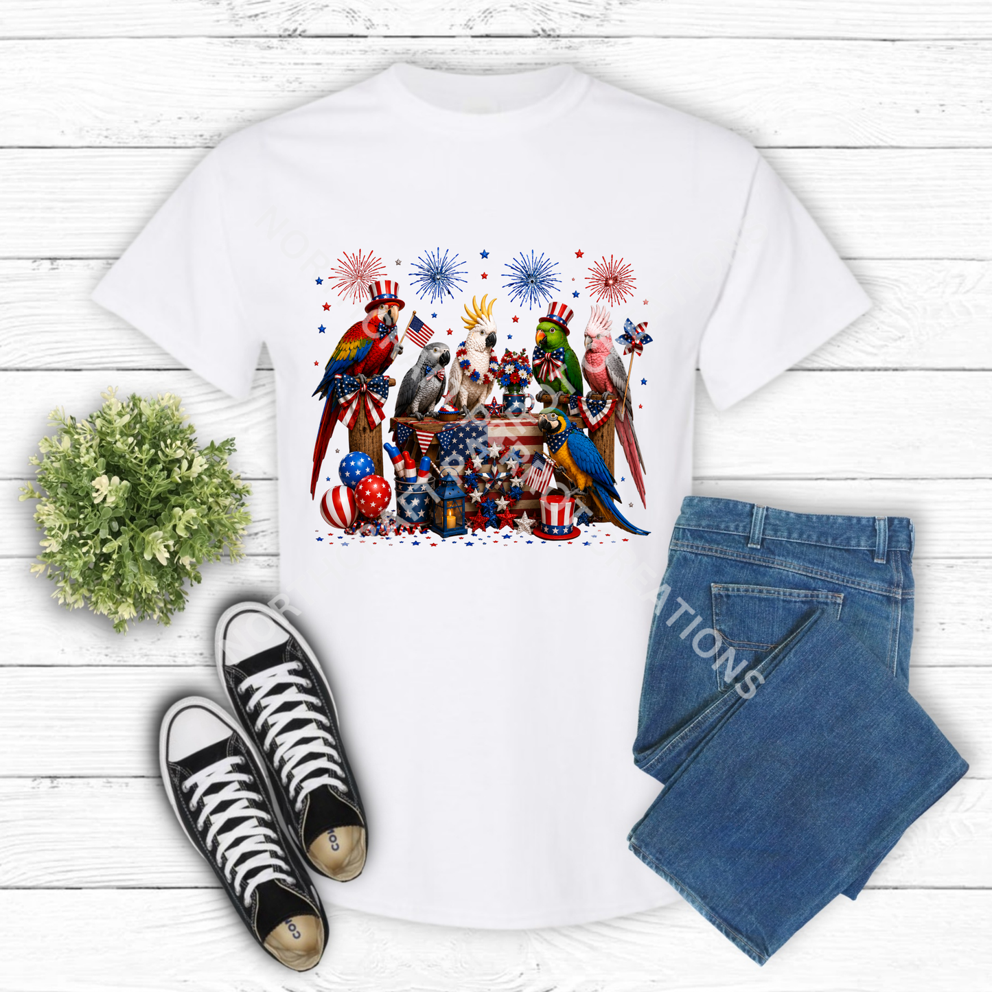 Patriotic Parrots - July 4th Memorial Day  100% Cotton Parrot Shirt