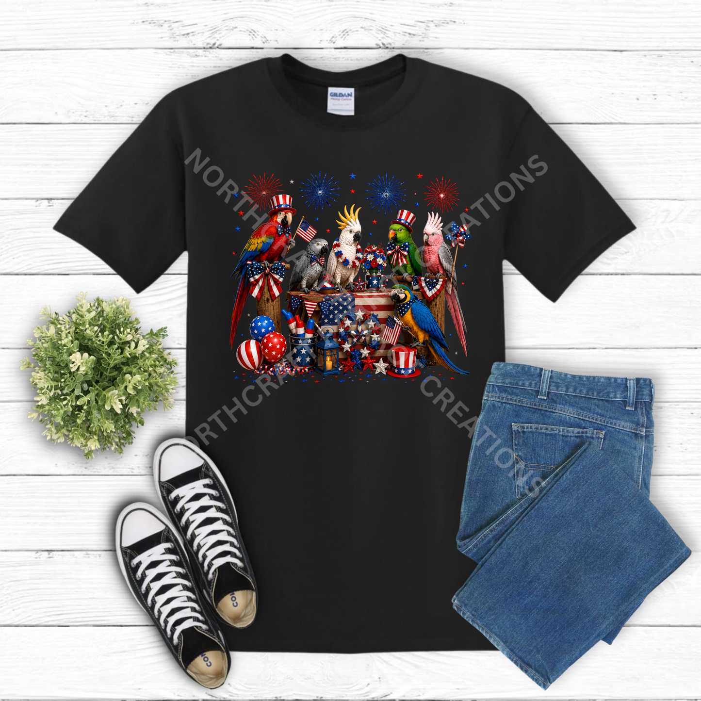 Patriotic Parrots - July 4th Memorial Day  100% Cotton Parrot Shirt