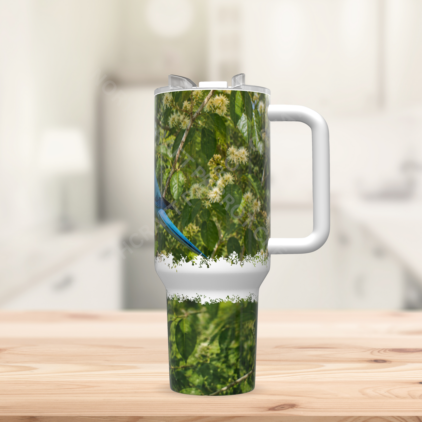 Quaker (Blue) Among Leaves in Nature Setting 40oz Stainless Steel Parrot Tumbler
