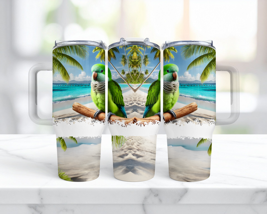 Quaker (Green) on Branch on Beach 40oz Tumbler
