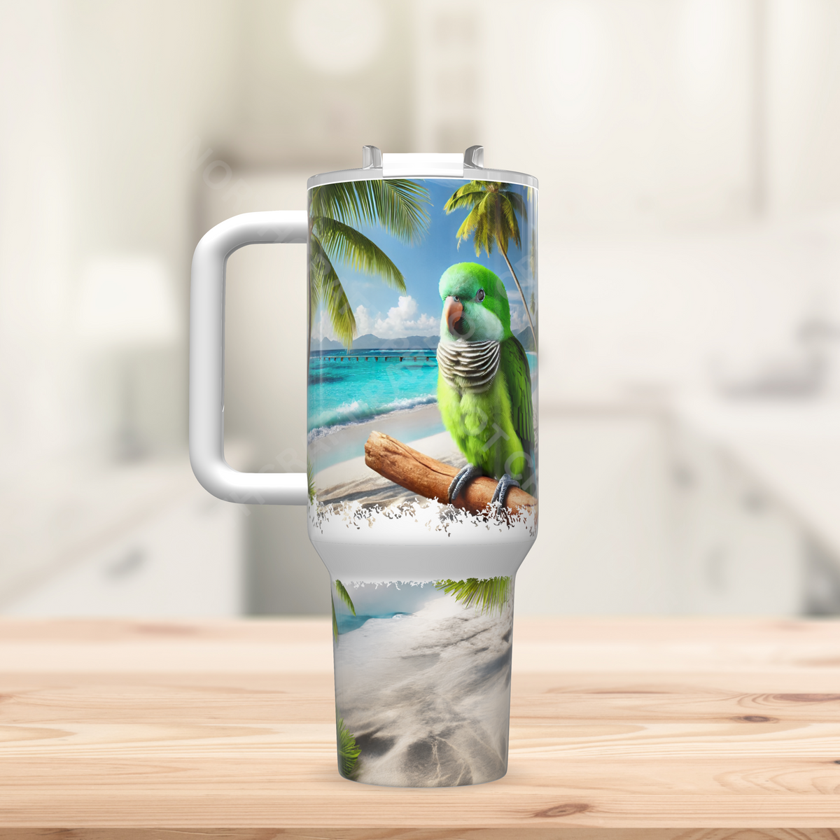 Quaker (Green) on Branch on Beach 40oz Stainless Steel Tumbler