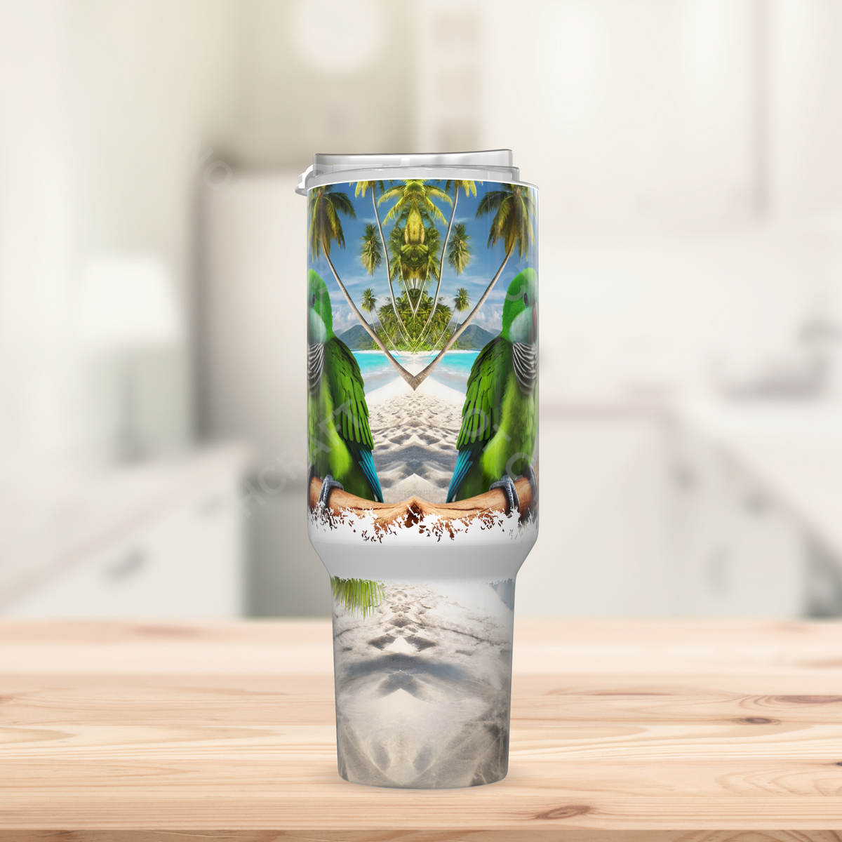 Quaker (Green) on Branch on Beach 40oz Stainless Steel Tumbler