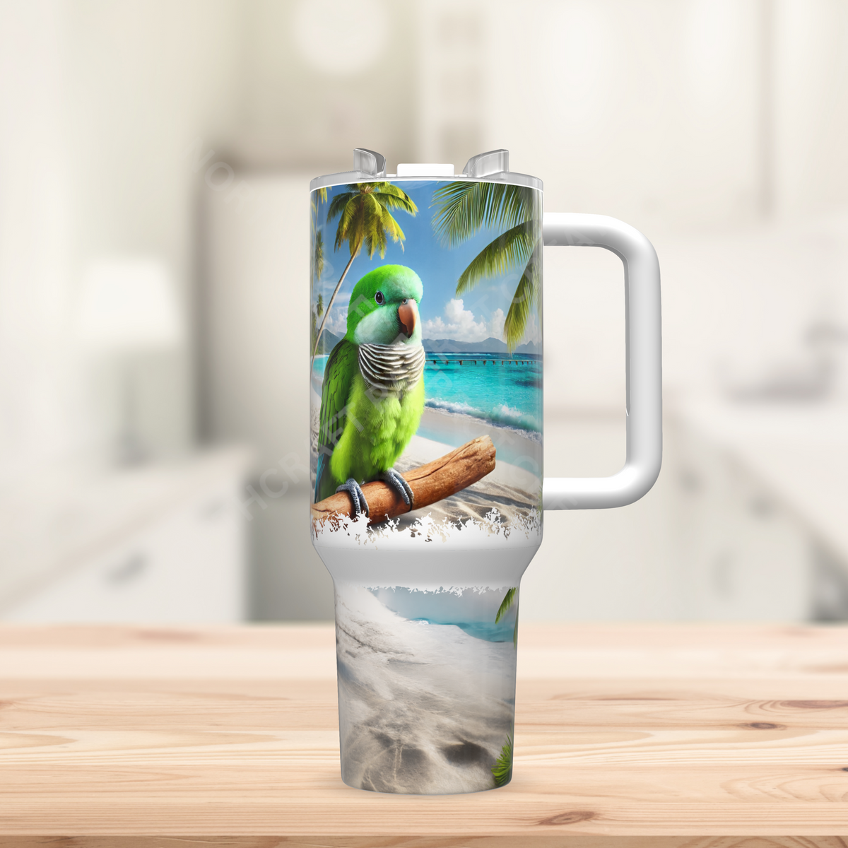 Quaker (Green) on Branch on Beach 40oz Stainless Steel Tumbler