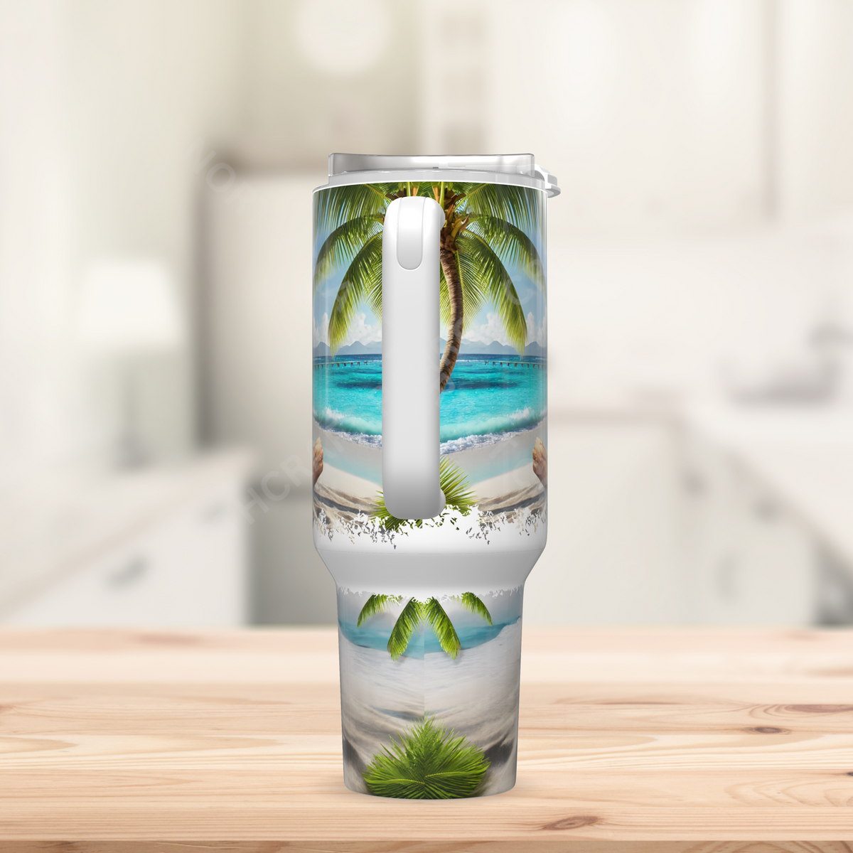 Quaker (Green) on Branch on Beach 40oz Stainless Steel Tumbler