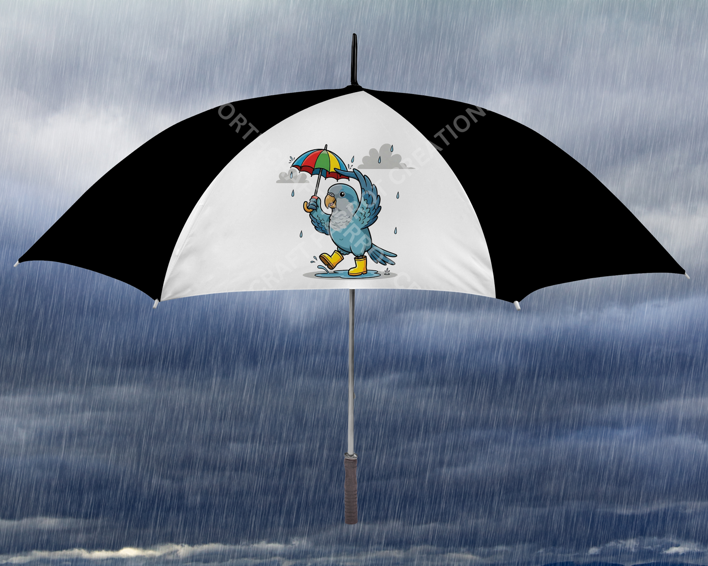 Quaker Parrot (blue) with Rain Boots and Puddle 60" Golf Umbrella