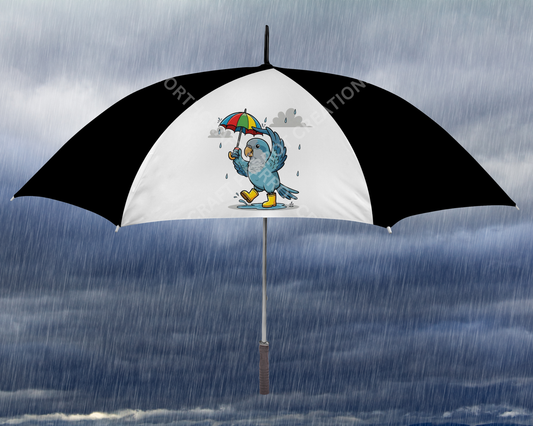 Quaker Parrot (blue) with Rain Boots and Puddle 60" Golf Umbrella