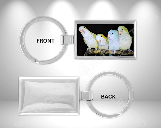 Quaker Flock Perched on a Branch Rectangle Metal Keychain