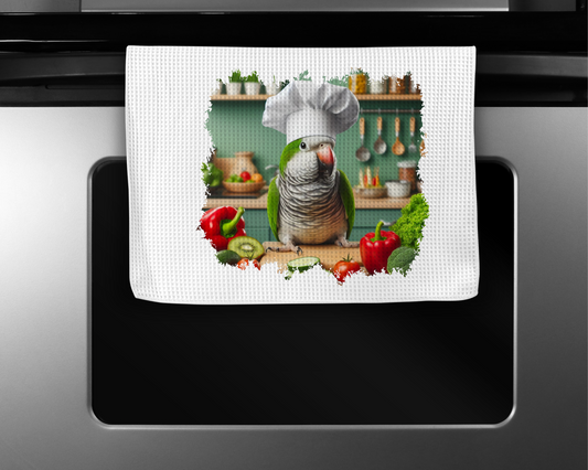 Quaker (Green) Wearing a Chef Hat Microfiber Kitchen Towel