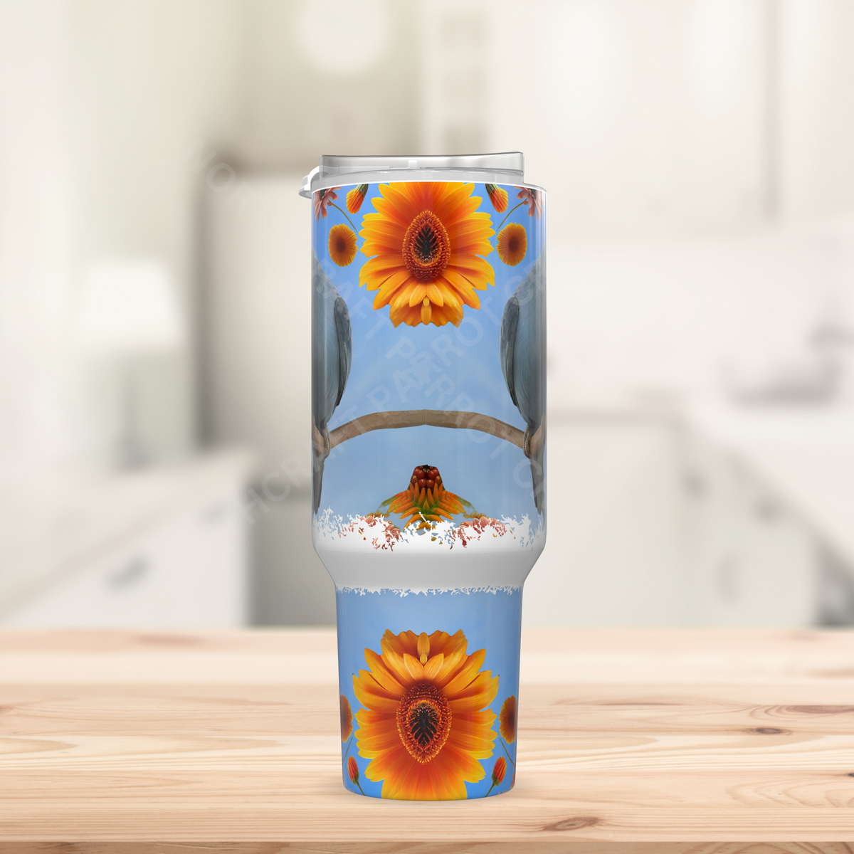 Ringneck (Blue) Against a Sky with Flowers 40oz Stainless Steel Tumbler